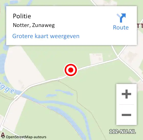 Locatie op kaart van de 112 melding: Politie Notter, Zunaweg op 7 augustus 2021 09:34