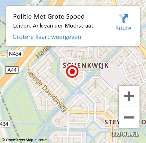 Locatie op kaart van de 112 melding: Politie Met Grote Spoed Naar Leiden, Ank van der Moerstraat op 7 augustus 2021 10:47