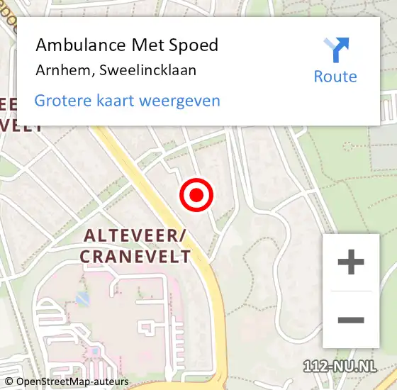 Locatie op kaart van de 112 melding: Ambulance Met Spoed Naar Arnhem, Sweelincklaan op 7 augustus 2021 11:04
