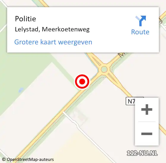 Locatie op kaart van de 112 melding: Politie Lelystad, Meerkoetenweg op 7 augustus 2021 13:22