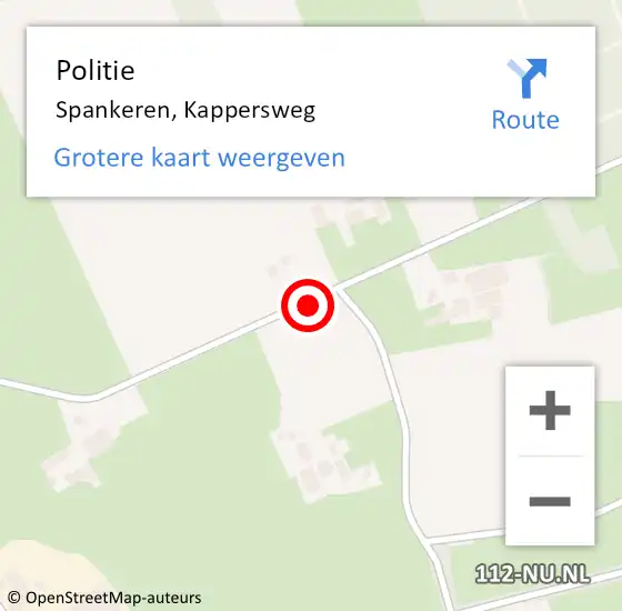 Locatie op kaart van de 112 melding: Politie Spankeren, Kappersweg op 7 augustus 2021 13:47