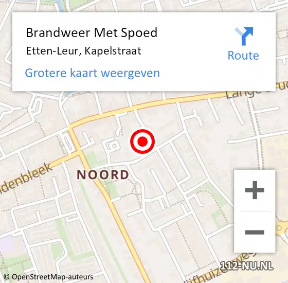 Locatie op kaart van de 112 melding: Brandweer Met Spoed Naar Etten-Leur, Kapelstraat op 7 augustus 2021 17:07