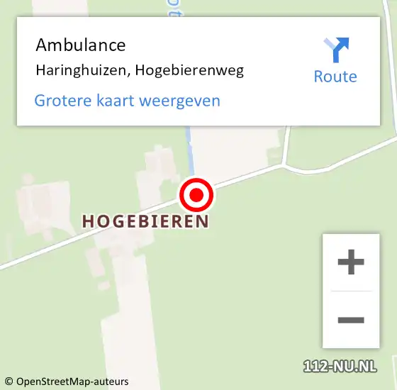 Locatie op kaart van de 112 melding: Ambulance Haringhuizen, Hogebierenweg op 7 augustus 2021 19:44