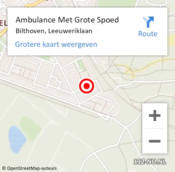 Locatie op kaart van de 112 melding: Ambulance Met Grote Spoed Naar Bilthoven, Leeuweriklaan op 19 juni 2014 05:10