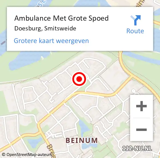 Locatie op kaart van de 112 melding: Ambulance Met Grote Spoed Naar Doesburg, Smitsweide op 7 augustus 2021 23:29