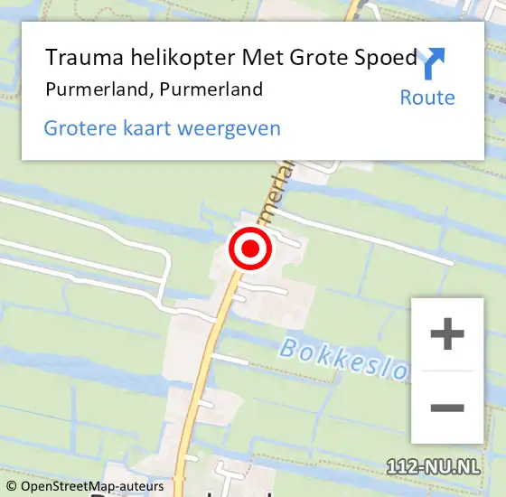 Locatie op kaart van de 112 melding: Trauma helikopter Met Grote Spoed Naar Purmerland, Purmerland op 8 augustus 2021 00:40