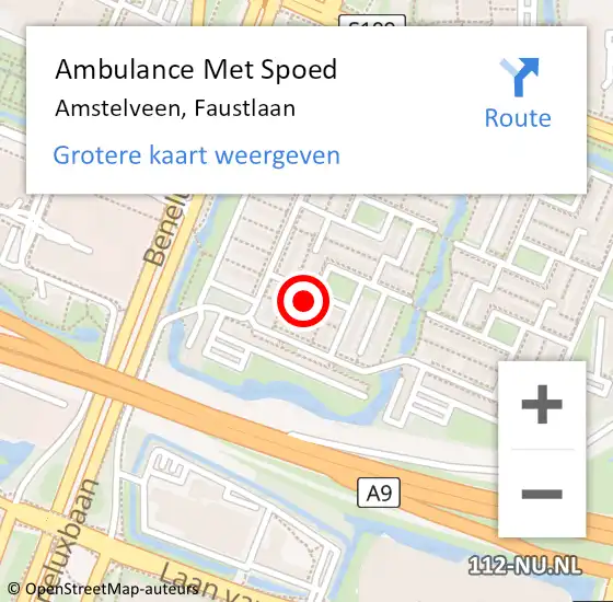 Locatie op kaart van de 112 melding: Ambulance Met Spoed Naar Amstelveen, Faustlaan op 8 augustus 2021 07:35
