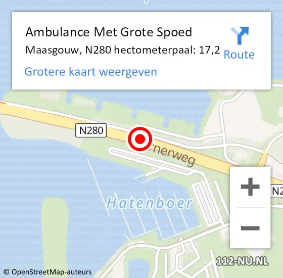 Locatie op kaart van de 112 melding: Ambulance Met Grote Spoed Naar Maasgouw, N280 hectometerpaal: 17,2 op 8 augustus 2021 11:19