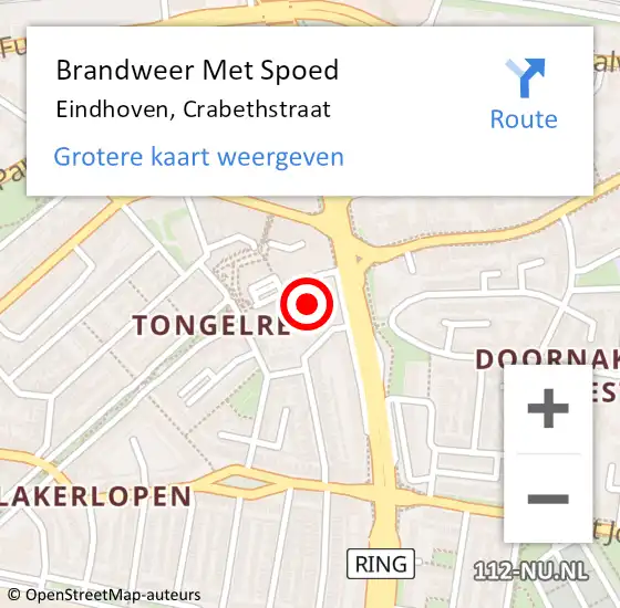 Locatie op kaart van de 112 melding: Brandweer Met Spoed Naar Eindhoven, Crabethstraat op 8 augustus 2021 13:49