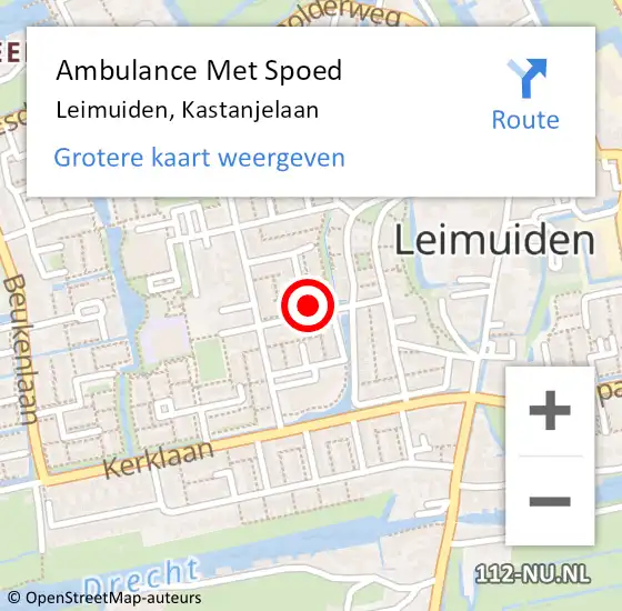 Locatie op kaart van de 112 melding: Ambulance Met Spoed Naar Leimuiden, Kastanjelaan op 8 augustus 2021 19:56