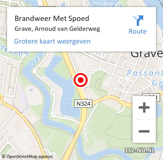 Locatie op kaart van de 112 melding: Brandweer Met Spoed Naar Grave, Arnoud van Gelderweg op 9 augustus 2021 09:18