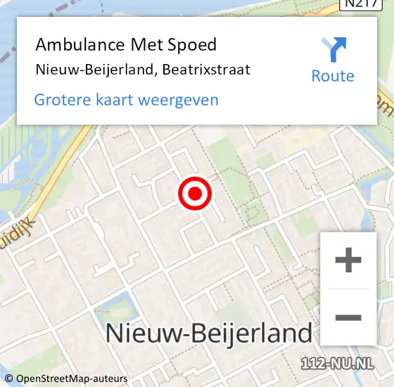 Locatie op kaart van de 112 melding: Ambulance Met Spoed Naar Nieuw-Beijerland, Beatrixstraat op 9 augustus 2021 12:34