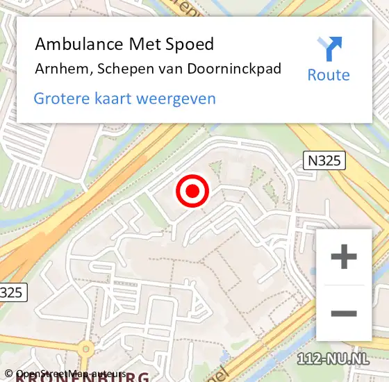 Locatie op kaart van de 112 melding: Ambulance Met Spoed Naar Arnhem, Schepen van Doorninckpad op 9 augustus 2021 13:57