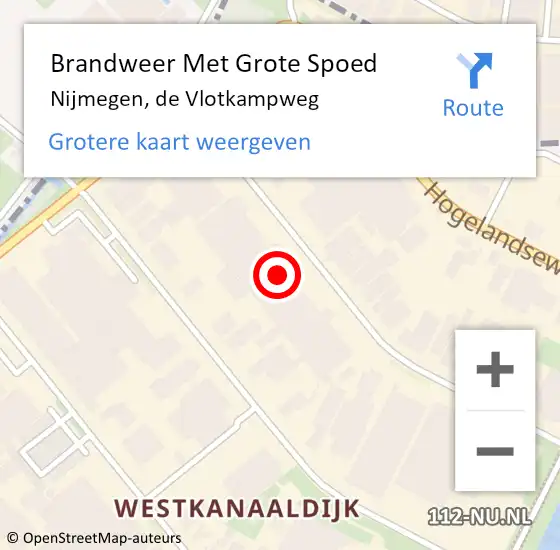 Locatie op kaart van de 112 melding: Brandweer Met Grote Spoed Naar Nijmegen, de Vlotkampweg op 9 augustus 2021 16:49