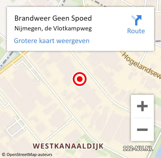Locatie op kaart van de 112 melding: Brandweer Geen Spoed Naar Nijmegen, de Vlotkampweg op 9 augustus 2021 17:05