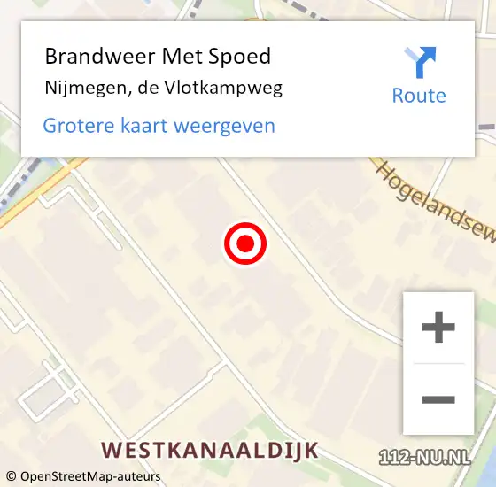 Locatie op kaart van de 112 melding: Brandweer Met Spoed Naar Nijmegen, de Vlotkampweg op 9 augustus 2021 17:06