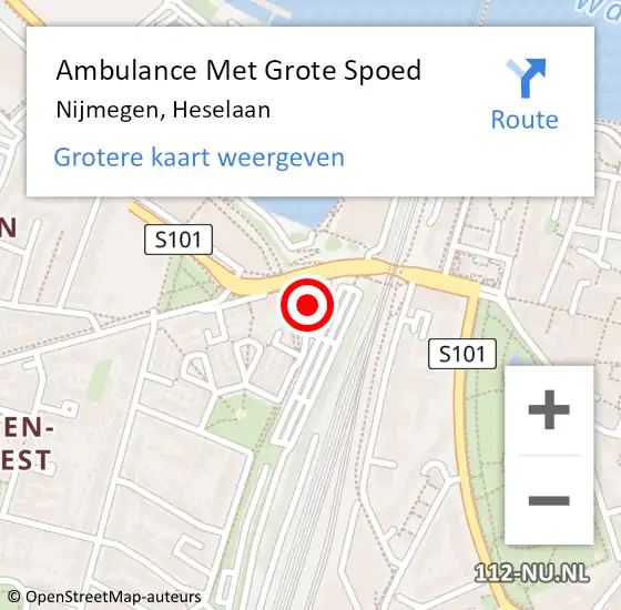 Locatie op kaart van de 112 melding: Ambulance Met Grote Spoed Naar Nijmegen, Heselaan op 9 augustus 2021 20:09