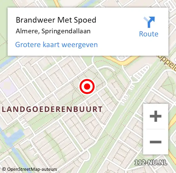 Locatie op kaart van de 112 melding: Brandweer Met Spoed Naar Almere, Springendallaan op 9 augustus 2021 22:02
