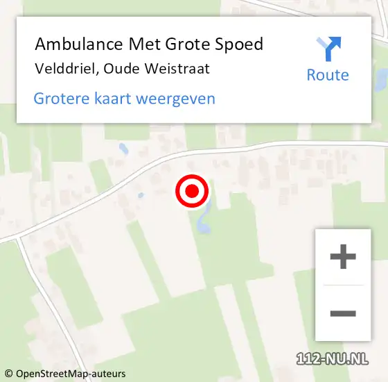 Locatie op kaart van de 112 melding: Ambulance Met Grote Spoed Naar Velddriel, Oude Weistraat op 10 augustus 2021 07:05
