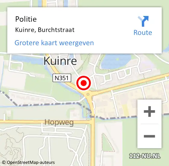 Locatie op kaart van de 112 melding: Politie Kuinre, Burchtstraat op 10 augustus 2021 08:00