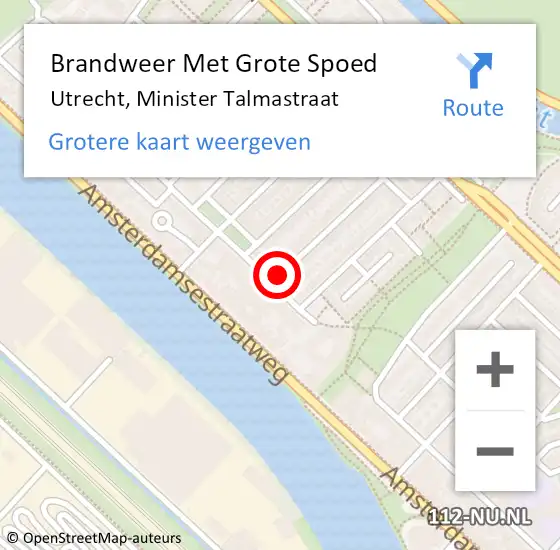 Locatie op kaart van de 112 melding: Brandweer Met Grote Spoed Naar Utrecht, Minister Talmastraat op 10 augustus 2021 08:28
