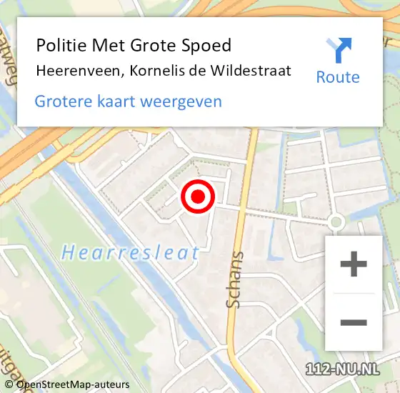 Locatie op kaart van de 112 melding: Politie Met Grote Spoed Naar Heerenveen, Kornelis de Wildestraat op 10 augustus 2021 10:54
