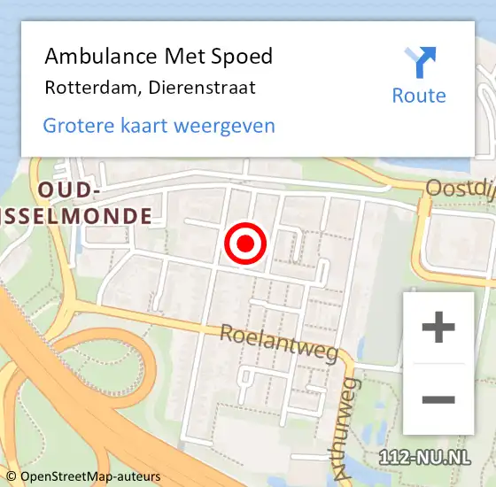 Locatie op kaart van de 112 melding: Ambulance Met Spoed Naar Rotterdam, Dierenstraat op 10 augustus 2021 12:37
