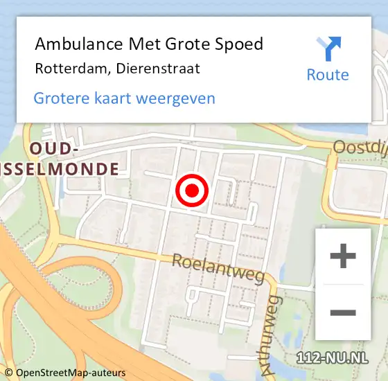 Locatie op kaart van de 112 melding: Ambulance Met Grote Spoed Naar Rotterdam, Dierenstraat op 10 augustus 2021 13:03