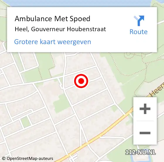 Locatie op kaart van de 112 melding: Ambulance Met Spoed Naar Heel, Gouverneur Houbenstraat op 10 augustus 2021 15:57
