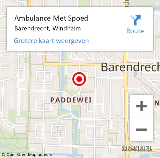 Locatie op kaart van de 112 melding: Ambulance Met Spoed Naar Barendrecht, Windhalm op 10 augustus 2021 18:15