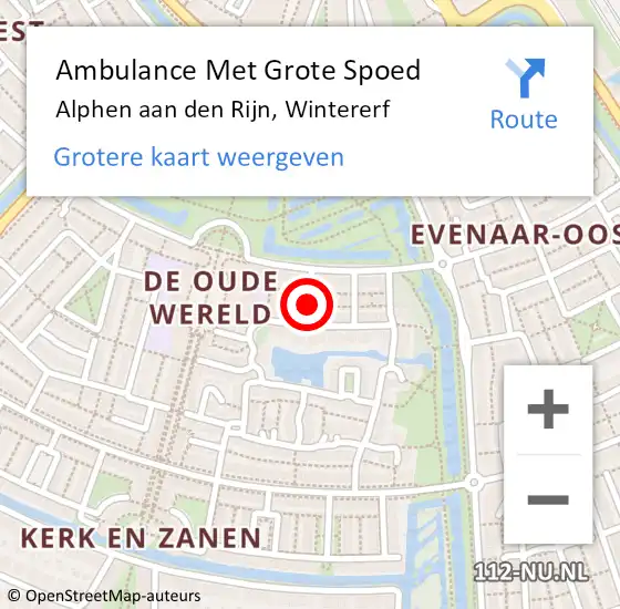 Locatie op kaart van de 112 melding: Ambulance Met Grote Spoed Naar Alphen aan den Rijn, Wintererf op 10 augustus 2021 19:15