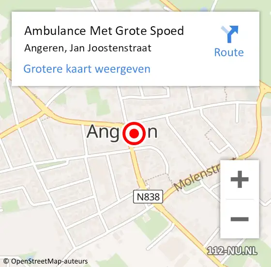 Locatie op kaart van de 112 melding: Ambulance Met Grote Spoed Naar Angeren, Jan Joostenstraat op 10 augustus 2021 20:12