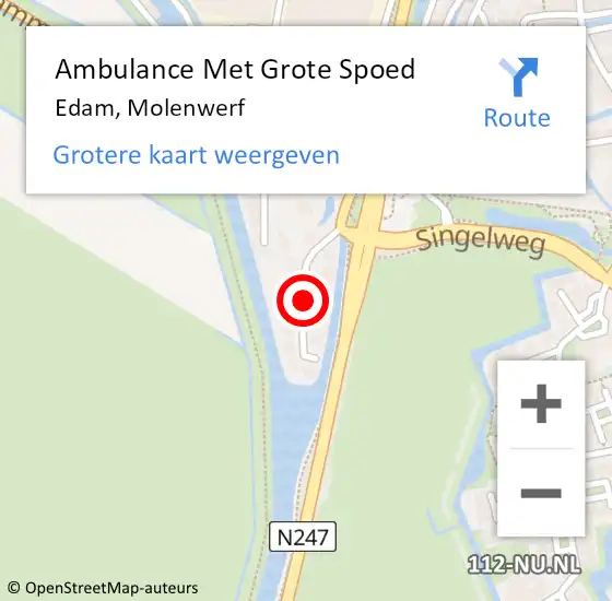 Locatie op kaart van de 112 melding: Ambulance Met Grote Spoed Naar Edam, Molenwerf op 10 augustus 2021 22:30