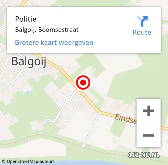 Locatie op kaart van de 112 melding: Politie Balgoij, Boomsestraat op 11 augustus 2021 11:20