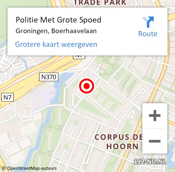 Locatie op kaart van de 112 melding: Politie Met Grote Spoed Naar Groningen, Boerhaavelaan op 11 augustus 2021 12:59