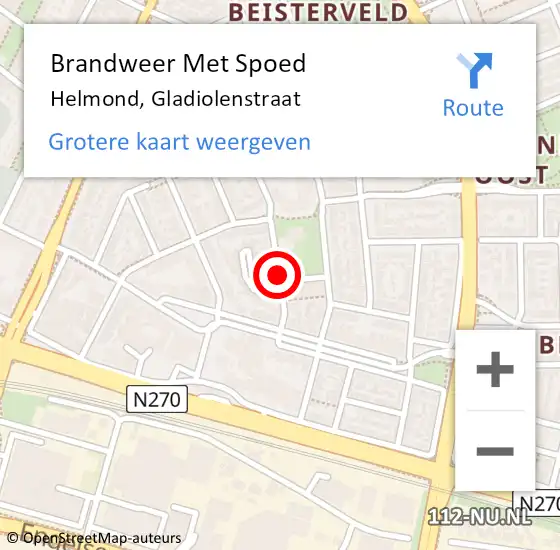 Locatie op kaart van de 112 melding: Brandweer Met Spoed Naar Helmond, Gladiolenstraat op 11 augustus 2021 13:59