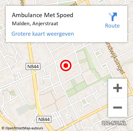Locatie op kaart van de 112 melding: Ambulance Met Spoed Naar Malden, Anjerstraat op 11 augustus 2021 14:00