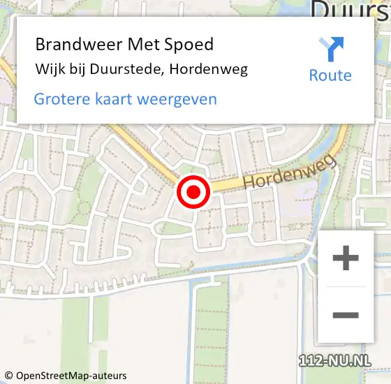 Locatie op kaart van de 112 melding: Brandweer Met Spoed Naar Wijk bij Duurstede, Hordenweg op 11 augustus 2021 18:30