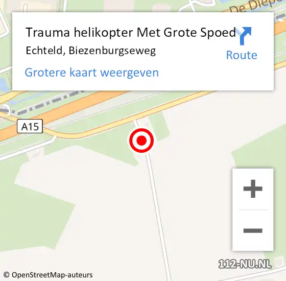 Locatie op kaart van de 112 melding: Trauma helikopter Met Grote Spoed Naar Echteld, Biezenburgseweg op 11 augustus 2021 19:32