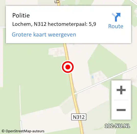 Locatie op kaart van de 112 melding: Politie Lochem, N312 hectometerpaal: 5,9 op 12 augustus 2021 01:46