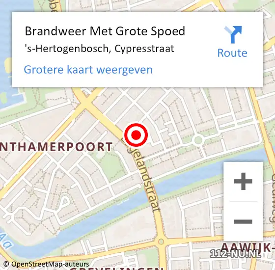 Locatie op kaart van de 112 melding: Brandweer Met Grote Spoed Naar 's-Hertogenbosch, Cypresstraat op 12 augustus 2021 01:58