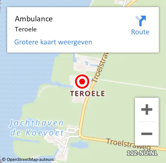 Locatie op kaart van de 112 melding: Ambulance Teroele op 12 augustus 2021 03:28