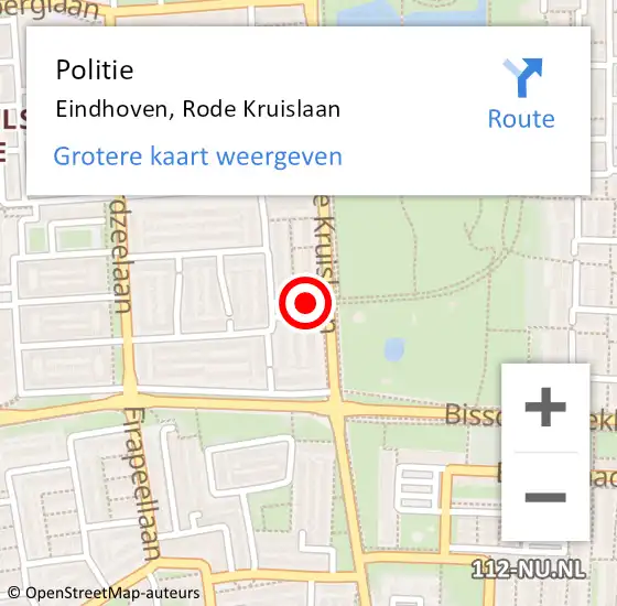 Locatie op kaart van de 112 melding: Politie Eindhoven, Rode Kruislaan op 12 augustus 2021 12:40