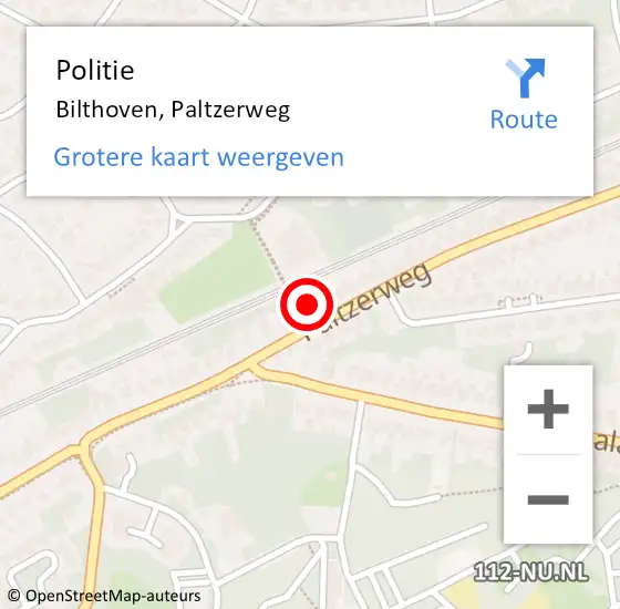 Locatie op kaart van de 112 melding: Politie Bilthoven, Paltzerweg op 12 augustus 2021 13:43