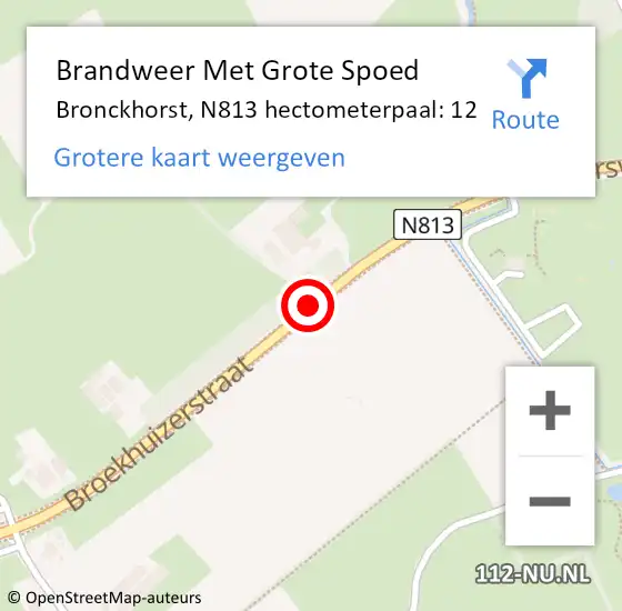 Locatie op kaart van de 112 melding: Brandweer Met Grote Spoed Naar Bronckhorst, N813 hectometerpaal: 12 op 12 augustus 2021 15:19