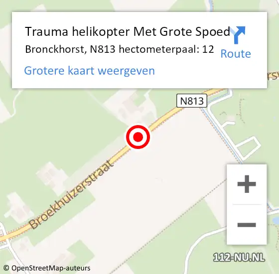 Locatie op kaart van de 112 melding: Trauma helikopter Met Grote Spoed Naar Bronckhorst, N813 hectometerpaal: 12 op 12 augustus 2021 15:26