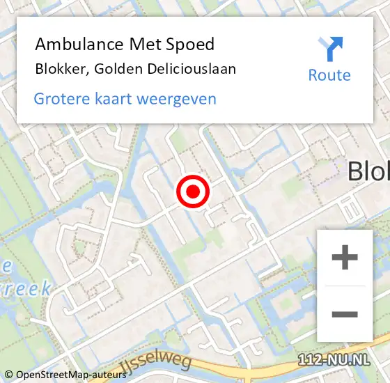 Locatie op kaart van de 112 melding: Ambulance Met Spoed Naar Blokker, Golden Deliciouslaan op 12 augustus 2021 17:35