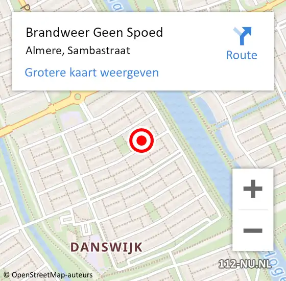 Locatie op kaart van de 112 melding: Brandweer Geen Spoed Naar Almere, Sambastraat op 12 augustus 2021 21:47