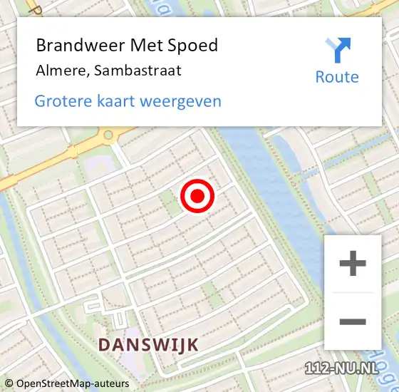 Locatie op kaart van de 112 melding: Brandweer Met Spoed Naar Almere, Sambastraat op 12 augustus 2021 21:51