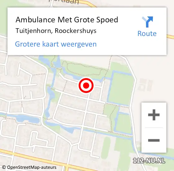 Locatie op kaart van de 112 melding: Ambulance Met Grote Spoed Naar Tuitjenhorn, Roockershuys op 13 augustus 2021 01:23